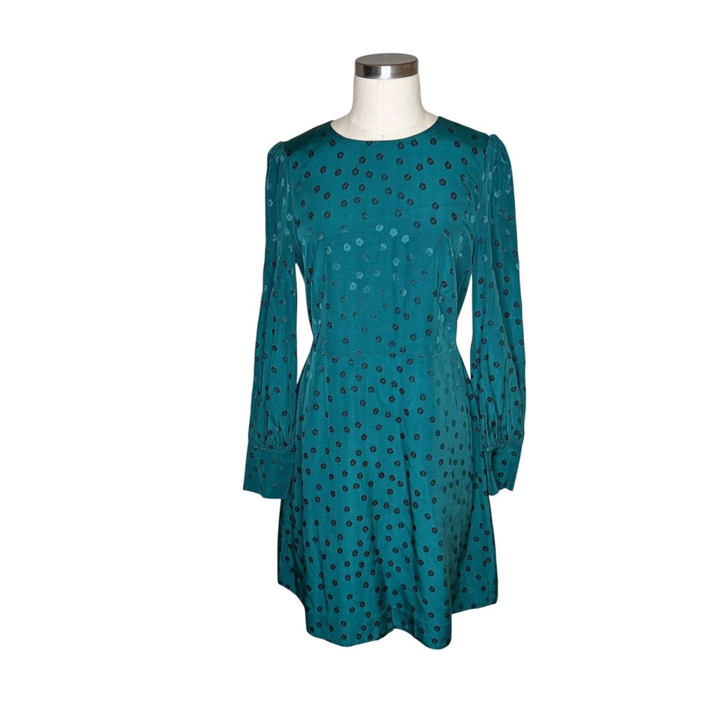 J.CREW Dress Teal Green Jacquard Swirl Long Sleeve Women's Size 6 Mini